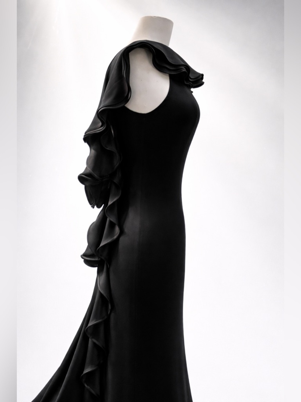 WAYNE CLARK Black Silk Sleeveless Gown Dress with Sculpted Neckline (size 12)